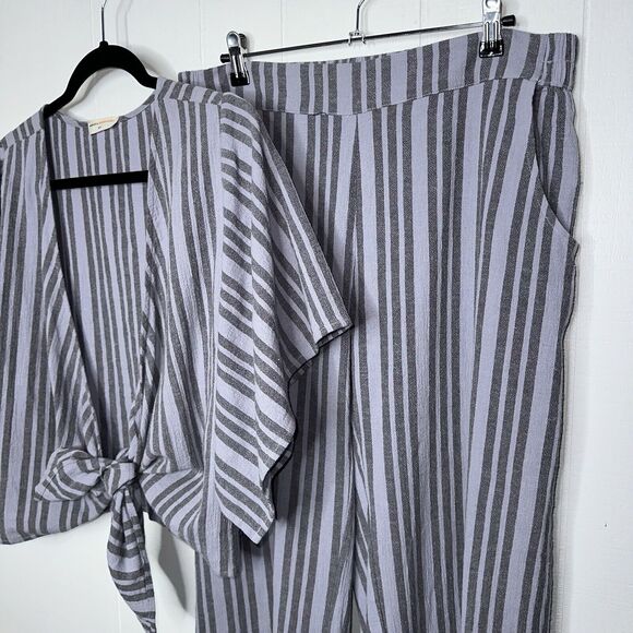 Natural By Known Supply Women’s 2 Piece Set Organic Cotton Striped Blue Size S/L - Picture 5 of 7